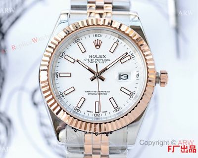 Rolex Datejust 40 Watch Replica Two Tone Rose Gold White Dial